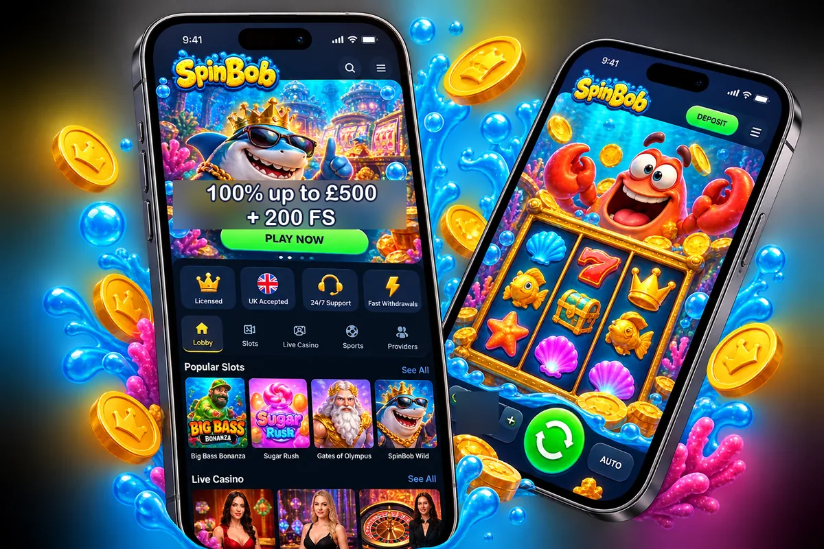SpinBob mobile site on two phones